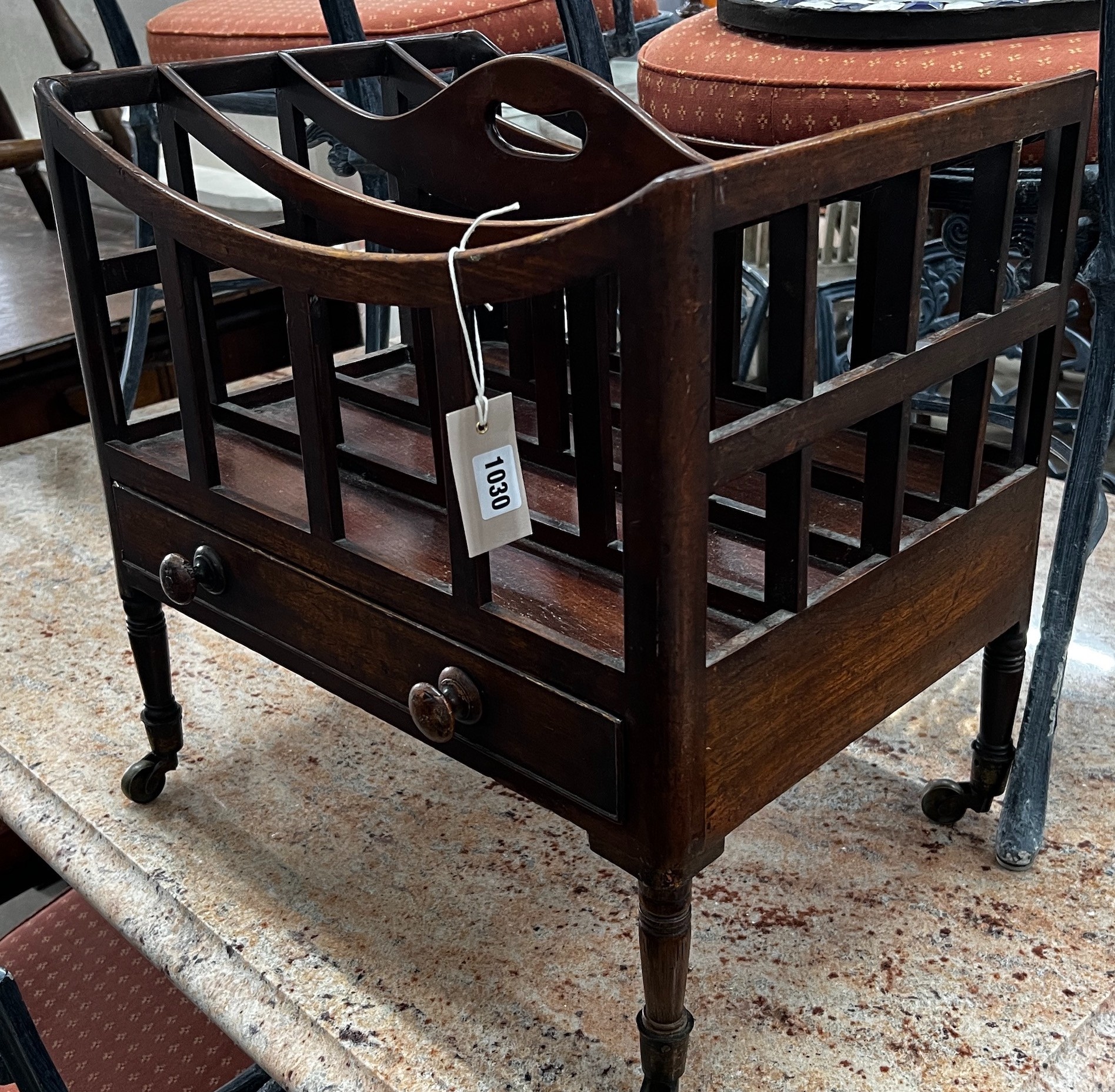 A Regency mahogany four division Canterbury, width 48cm, depth 34cm, height 48cm